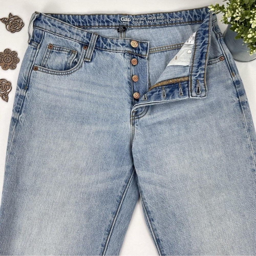 Gap Vintage High Rise Jeans Sz 28 Ankle Cropped Step Hem Straight Rigid Denim - Picture 2 of 3